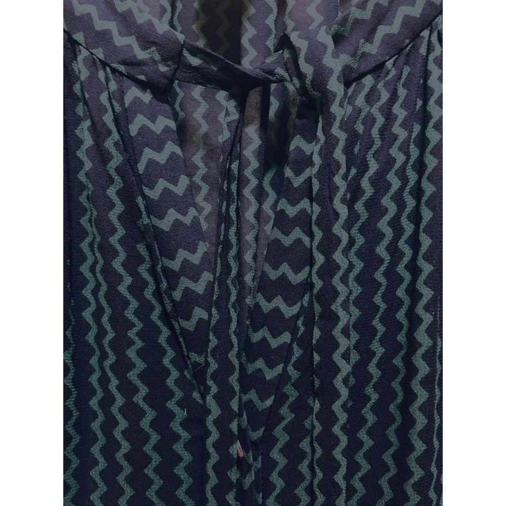 MAEVE Anthropologie Women's XL Viscose Sheer Blouse GREEN &‎ BLUE L/S